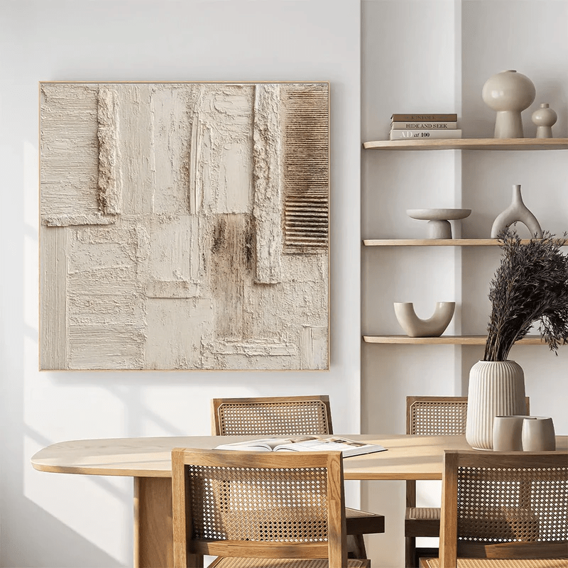 3D Heavy Texture Neutral Abstract Relief Painting EC0101 - Viral Wall Art